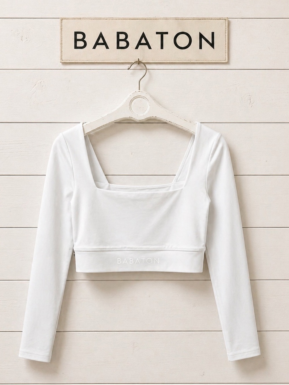 BABATON – White Square Neck Long Sleeve Top Size L (NWT)